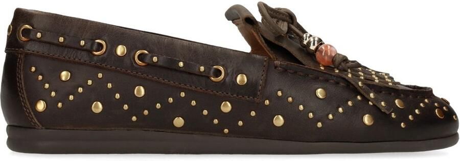 Manfield Dames Donkerbruine leren loafers met gouden studs