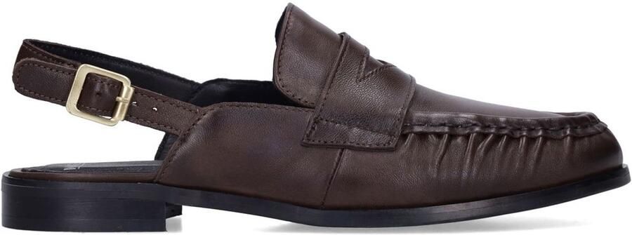Manfield Dames Donkerbruine leren slingback loafers