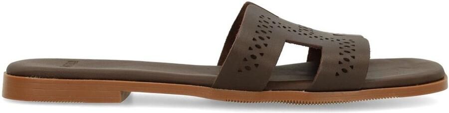 Manfield Dames Donkerbruine leren slippers