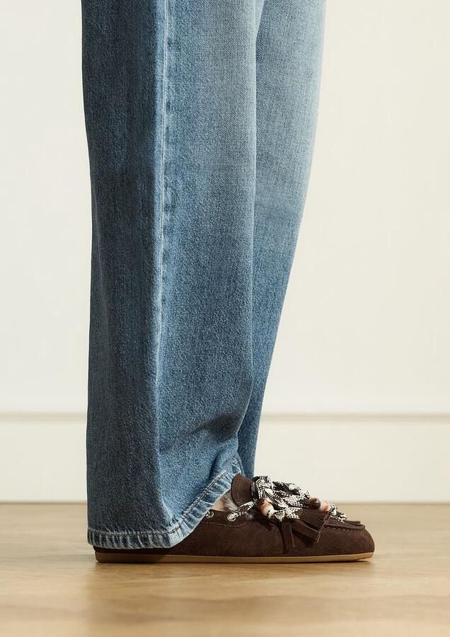 Manfield Dames Donkerbruine suède bontloafers