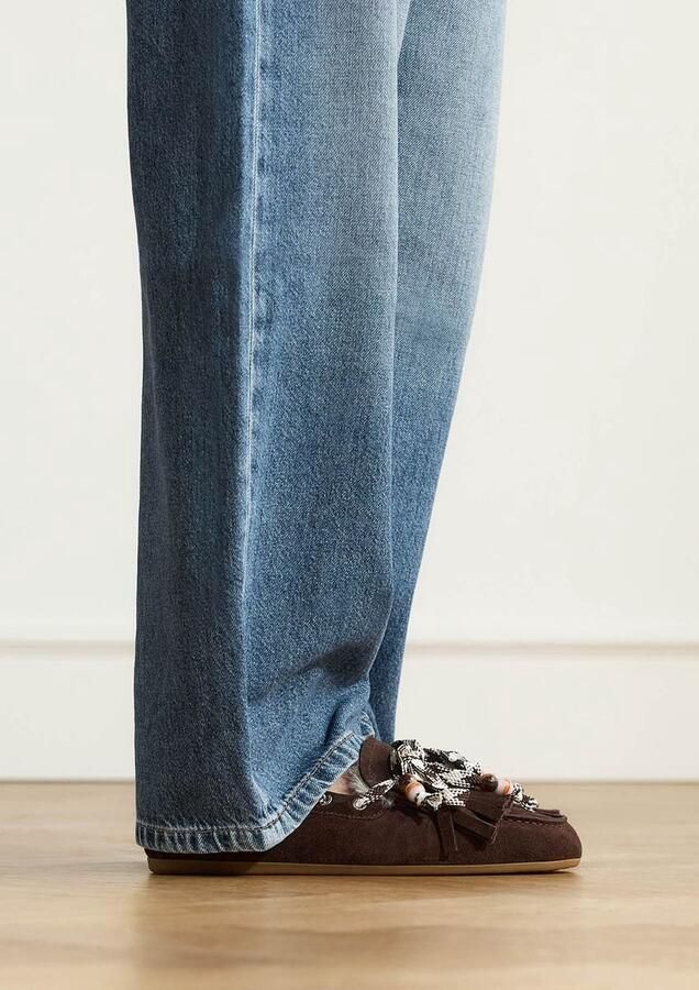Manfield Dames Donkerbruine suède bontloafers - Foto 4