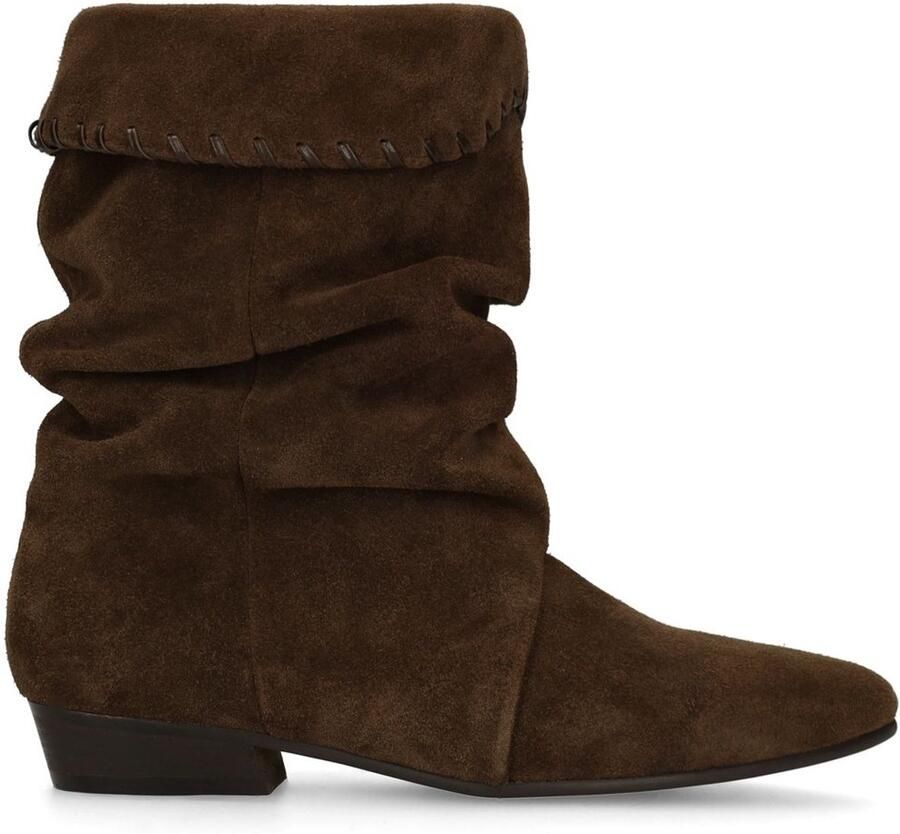 Manfield Dames Donkerbruine suède slouchy enkellaarsjes