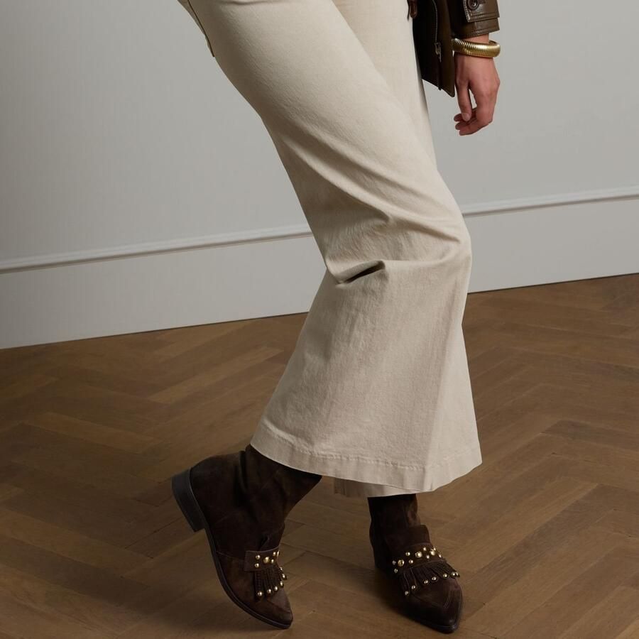 Manfield Dames Donkerbruine suède enkellaarsjes met studs