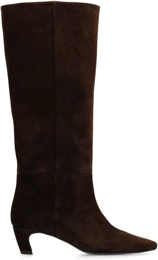 Manfield Dames Donkerbruine suède hoge laarzen met hak