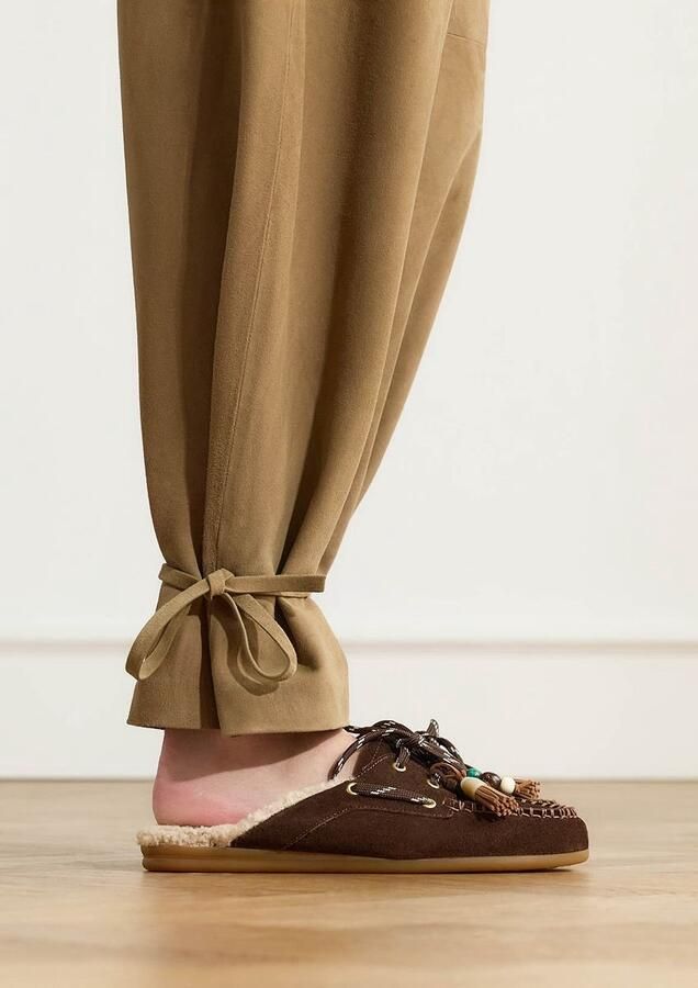 Manfield Dames Donkerbruine suède instap loafertjes - Foto 4