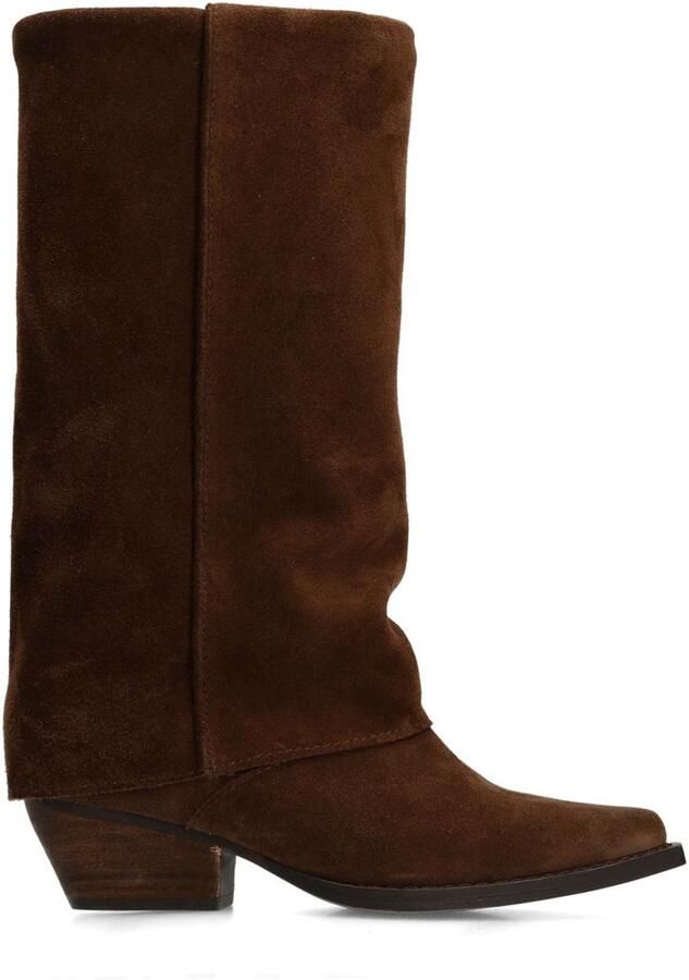 Manfield Dames Donkerbruine suède laarzen met flap