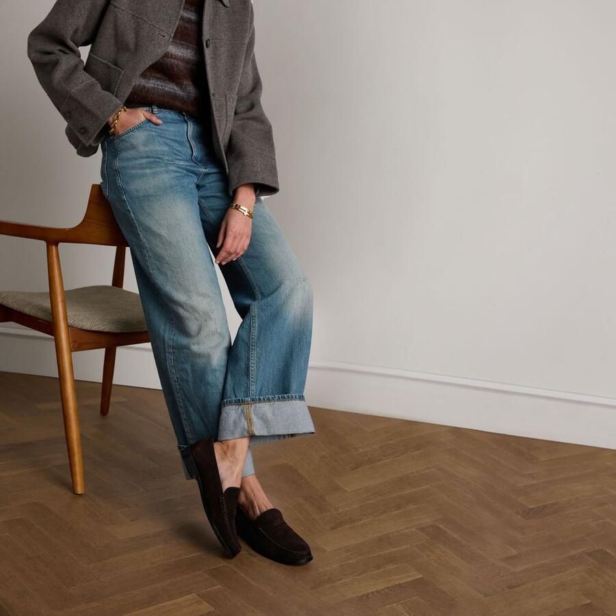 Manfield Dames Donkerbruine suède loafers - Foto 4