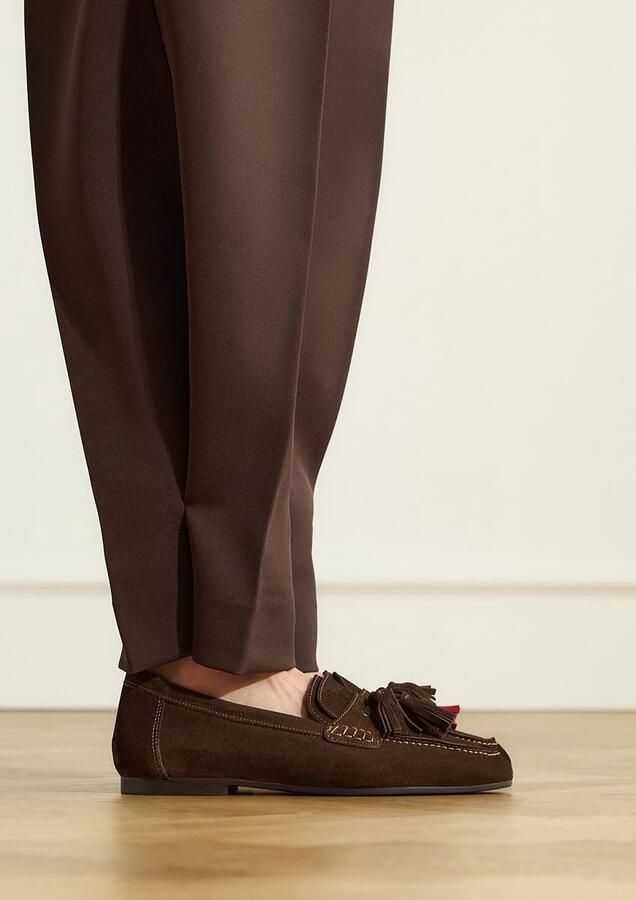 Manfield suède loafers met franjes donkerbruin - Foto 4