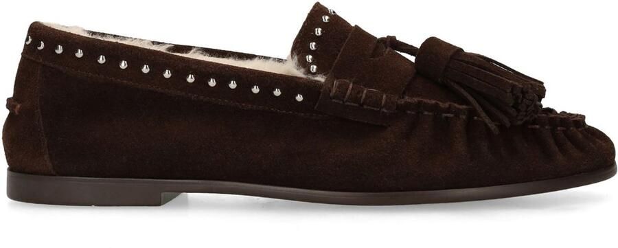 Manfield Dames Donkerbruine suède loafers met voering - Foto 4