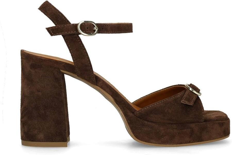Manfield Dames Donkerbruine suède sandalen met hak