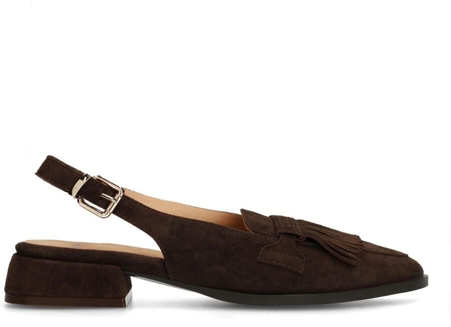 Manfield suède slingback loafers donkerbruin