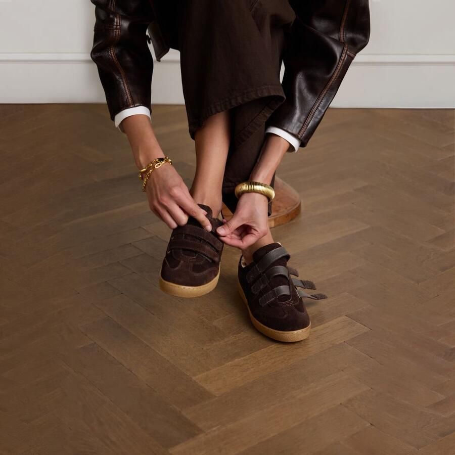 Manfield Dames Donkerbruine suède sneakers