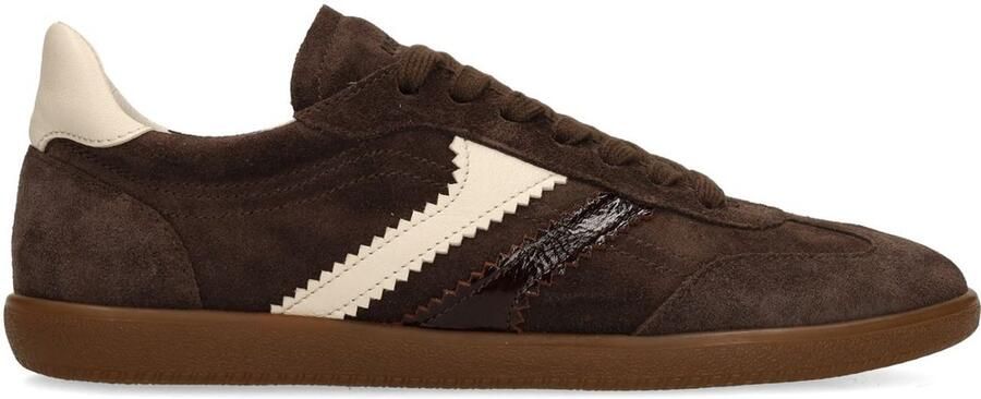 Manfield Dames Donkerbruine suède sneakers