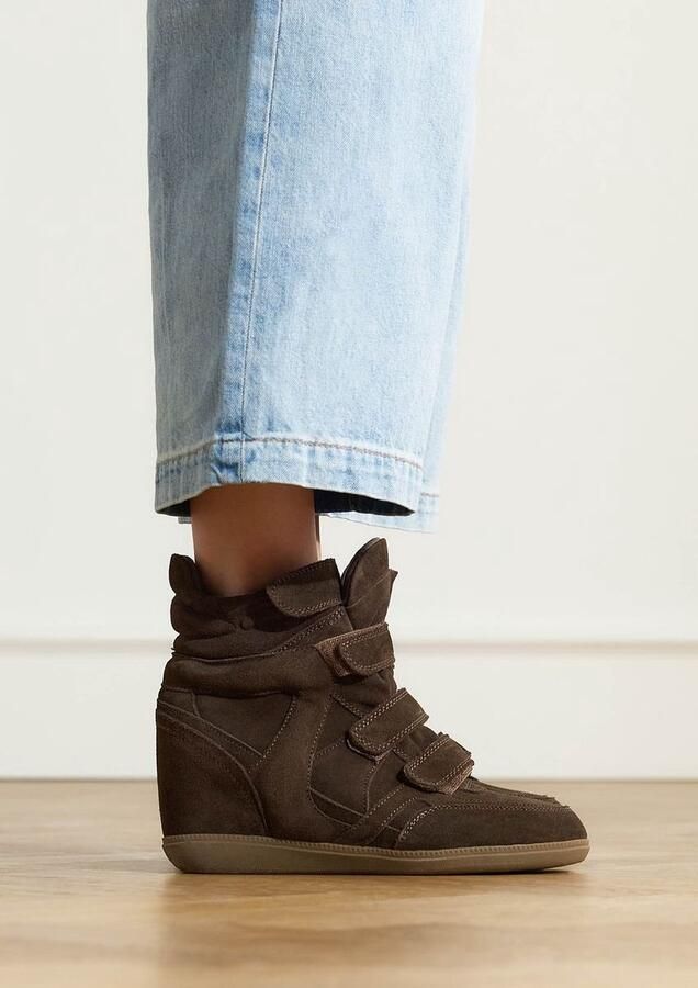 Manfield Dames Donkerbruine suède sneakers met sleehak - Foto 4