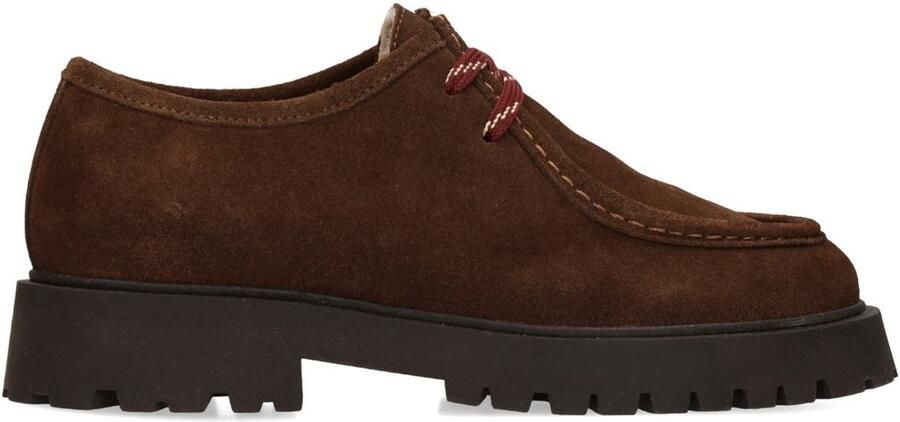 Manfield Dames Donkerbruine suède veterschoenen