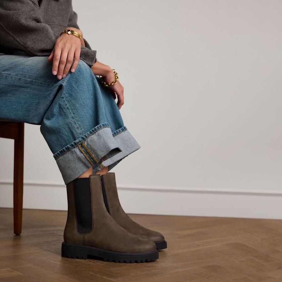 Manfield Dames Donkergroene nubuck chelsea boots