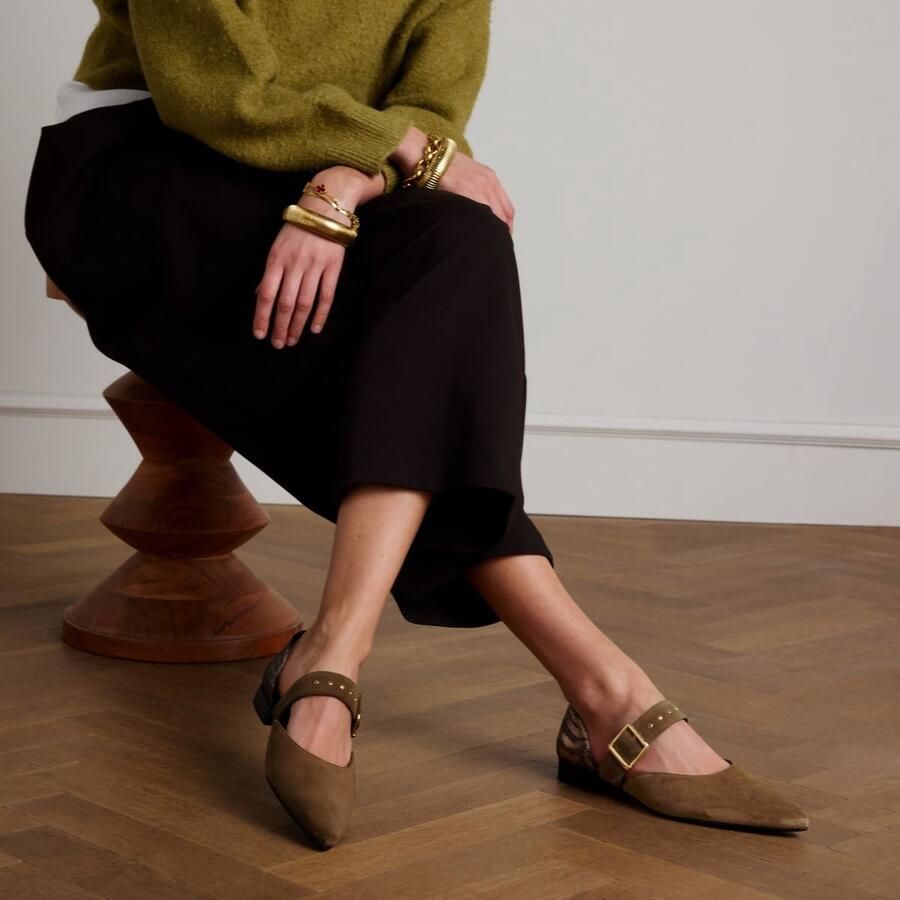 Manfield Dames Donkergroene suède loafers