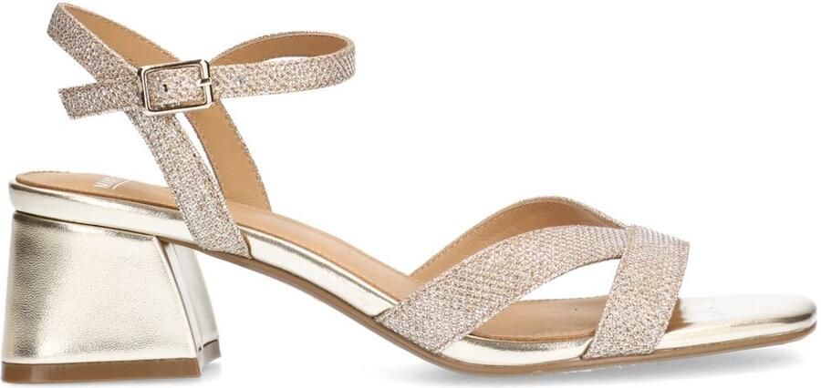 Manfield Dames Gouden leren sandalen met hak en glitters