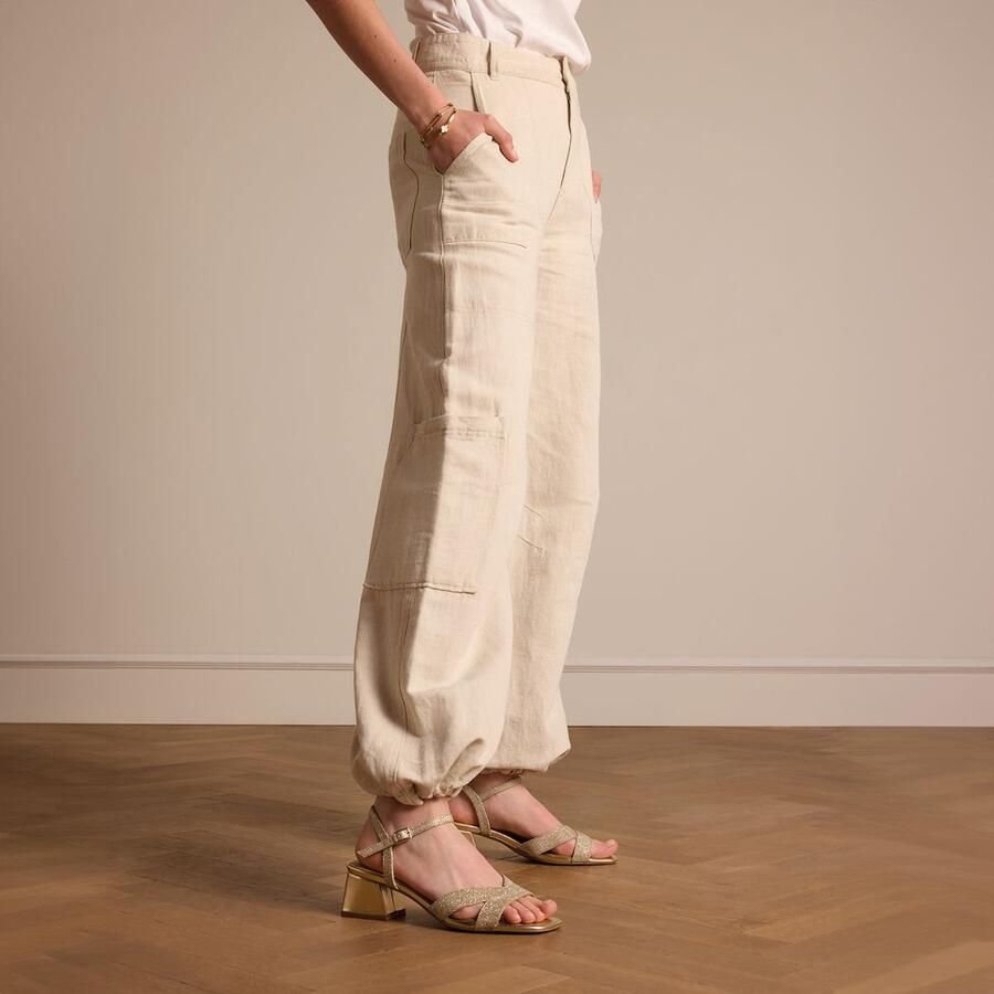 Manfield Dames Gouden leren sandalen met hak en glitters - Foto 2