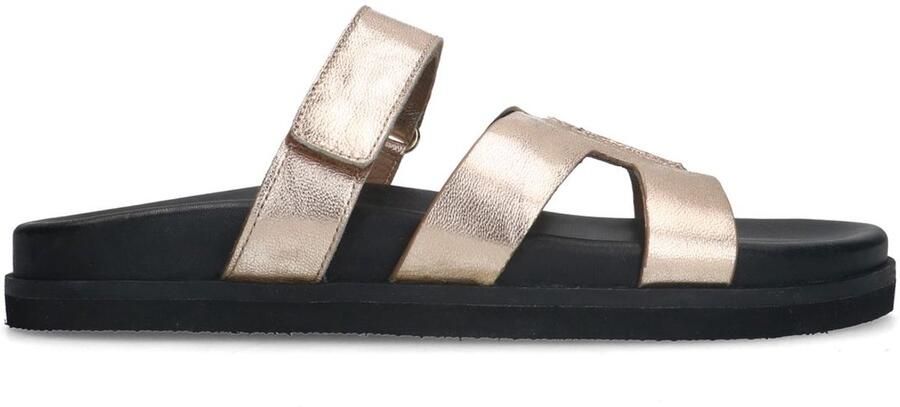 Manfield Dames Gouden leren slippers met bandje