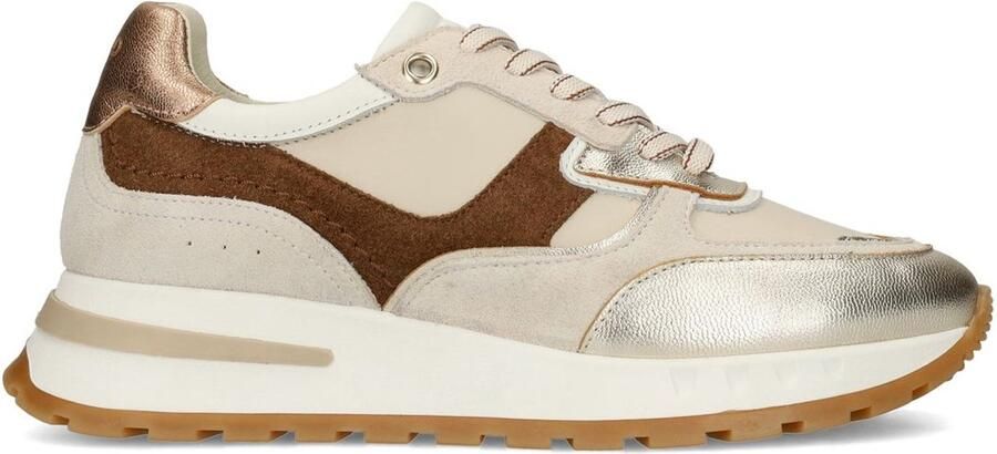 Manfield Dames Gouden leren sneakers met multicolor details