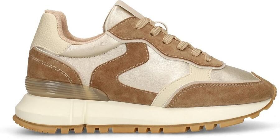 Manfield Dames Gouden leren sneakers met suède details