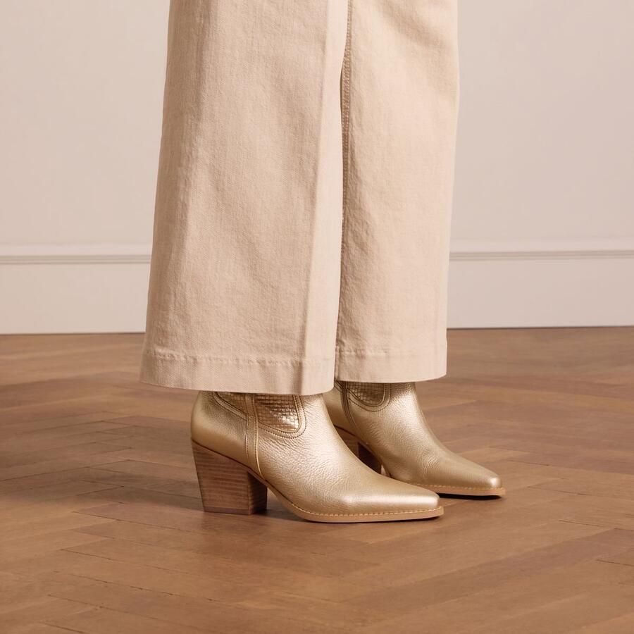 Manfield Dames Goudkleurige leren cowboylaarzen - Foto 2