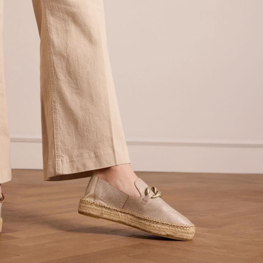 Manfield Dames Goudkleurige leren espadrilles met gouden chain - Foto 4