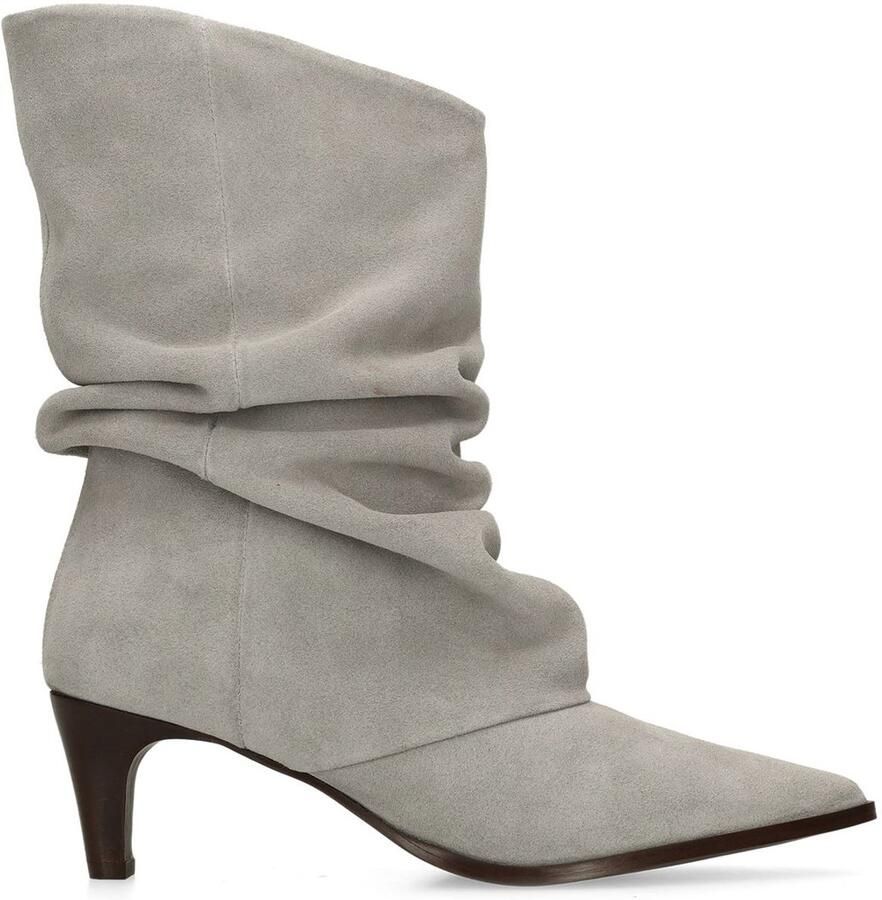 Manfield Dames Grijze suède slouchy enkellaarsjes