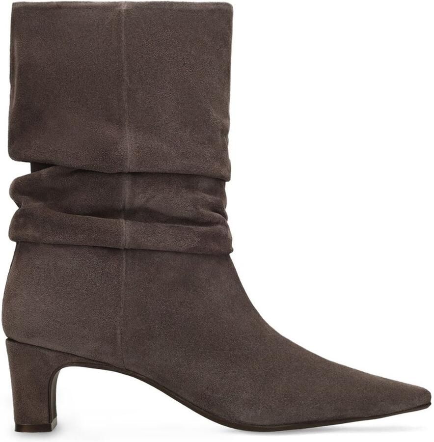 Manfield Dames Grijze suède slouchy enkellaarsjes met hak