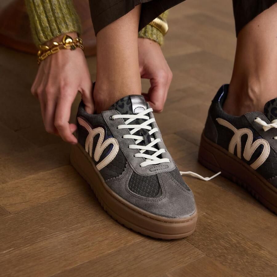 Manfield Dames Grijze suède sneakers