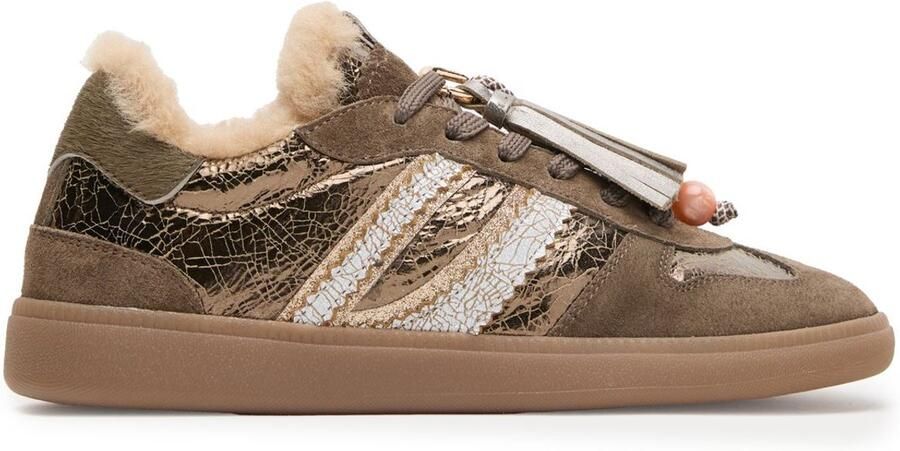 Manfield Dames Groene leren sneakers met suède details