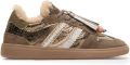 Manfield Dames Groene leren sneakers met suède details - Groen