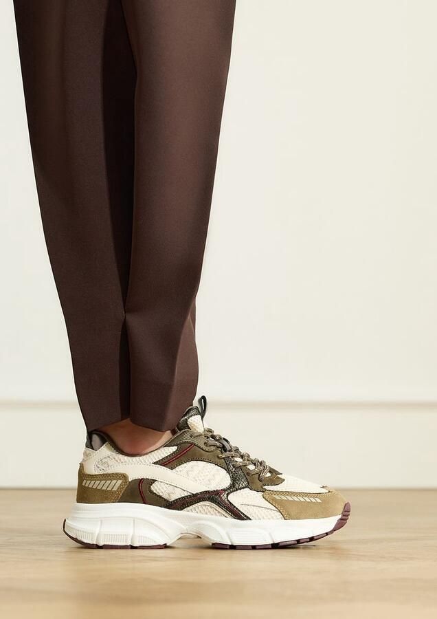 Manfield Dames Groene mesh sneakers met beige details