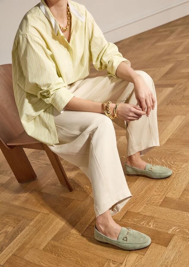 Manfield Dames Groene suède loafers