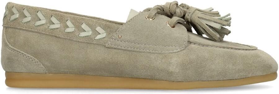 Manfield Dames Groene suède loafers met kwastjes