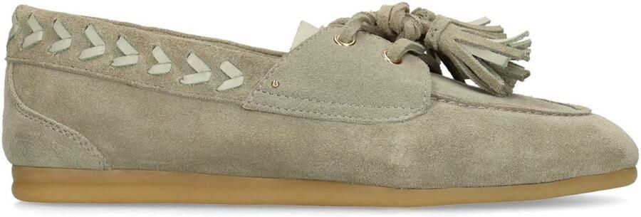 Manfield Dames Groene suède loafers met kwastjes