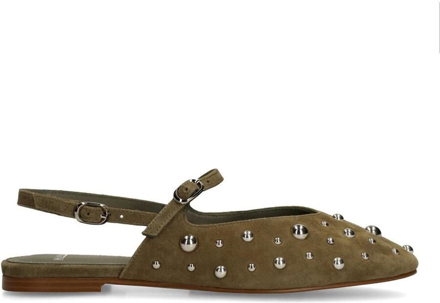 Manfield Dames Groene suède slingbacks met zilveren studs