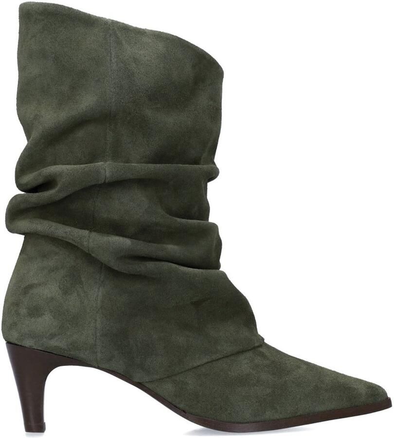Manfield Dames Groene suède slouchy enkellaarsjes met hak