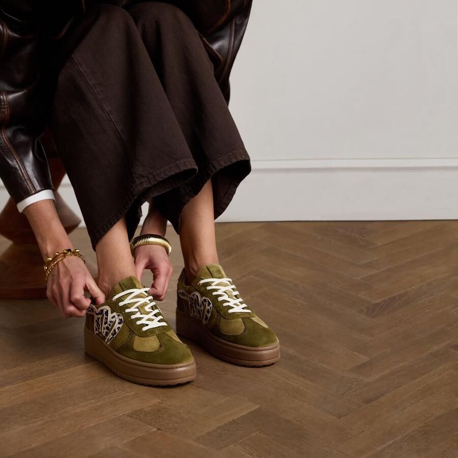 Manfield Dames Groene suède sneakers