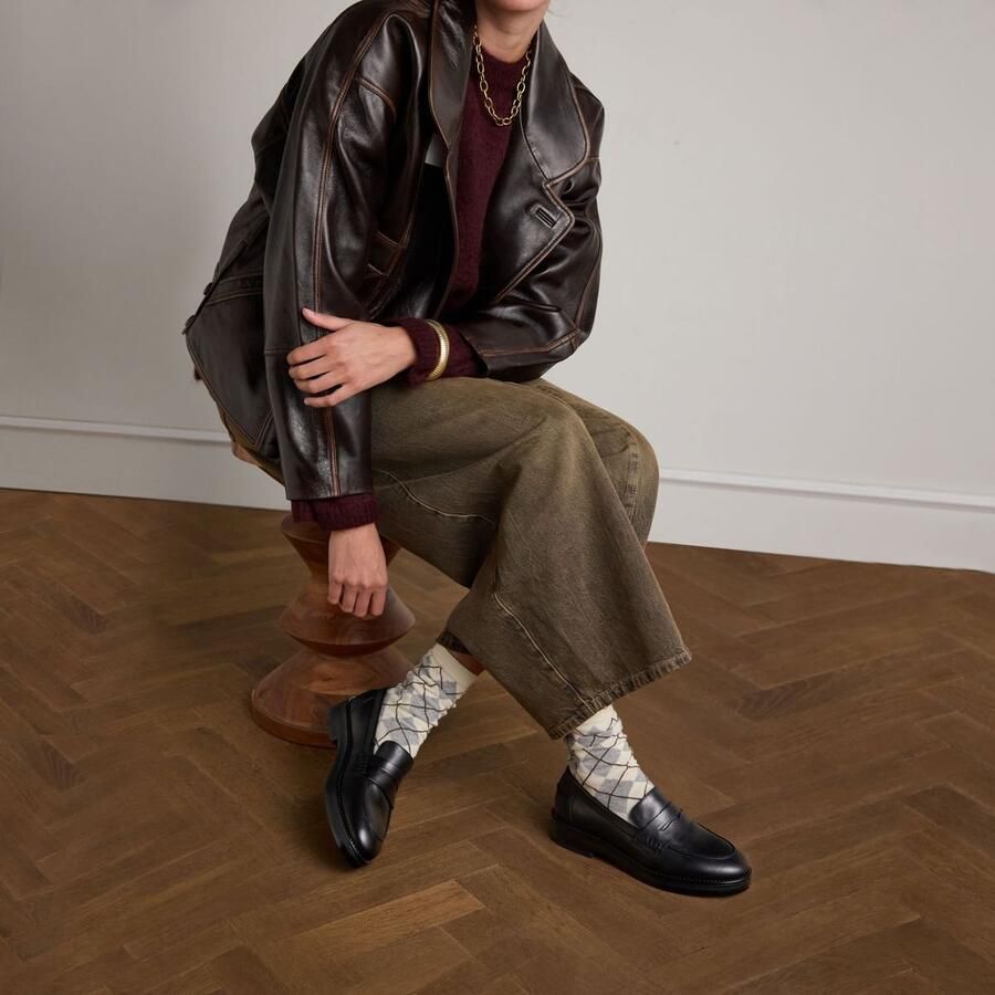 Manfield Dames Klassieke zwarte leren loafers - Foto 4