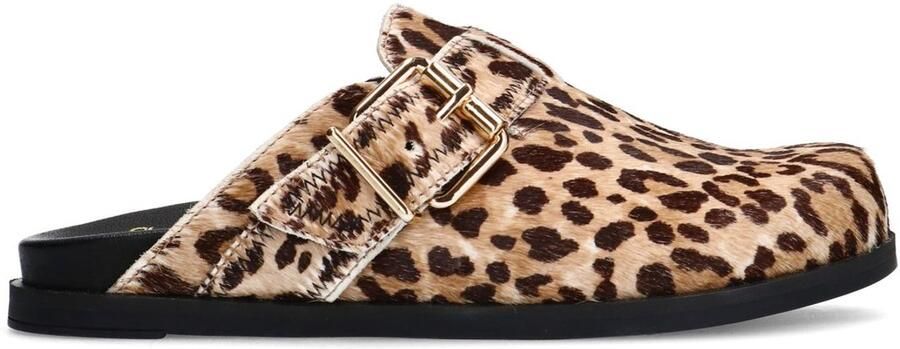 Manfield suède clogs met panterprint beige