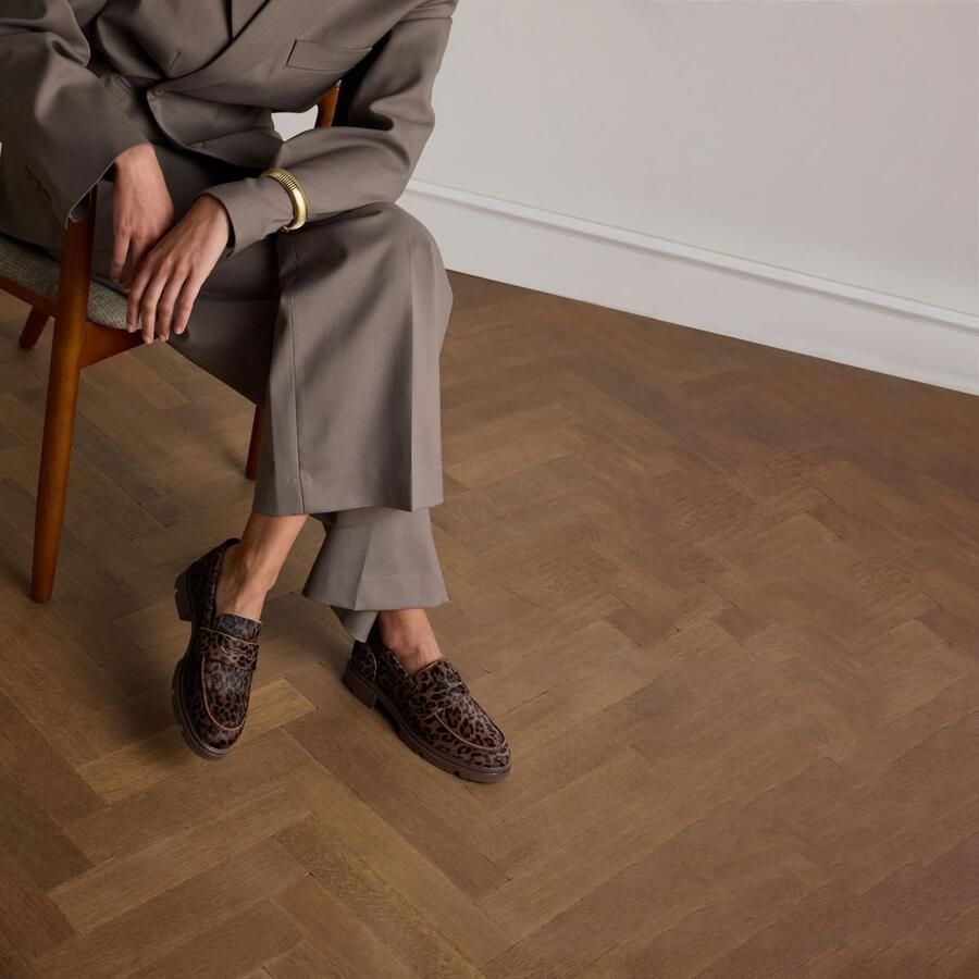 Manfield leren loafers met ponyhair donkerbruin zwart