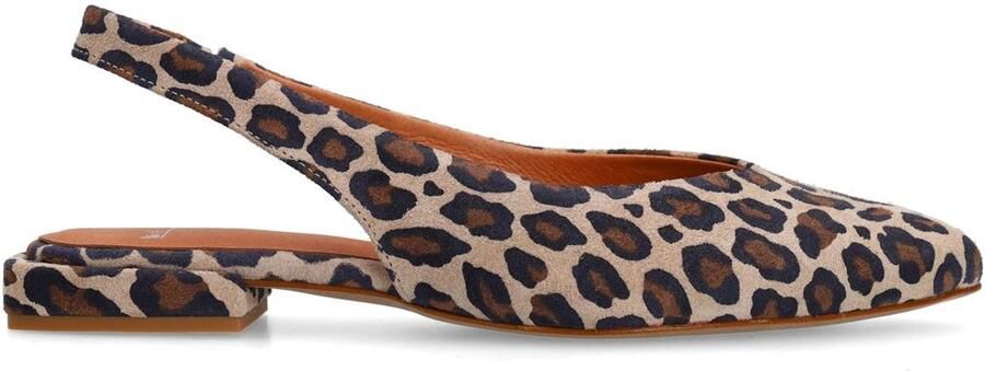 Manfield suède slingback loafers met panterprint beige zwart