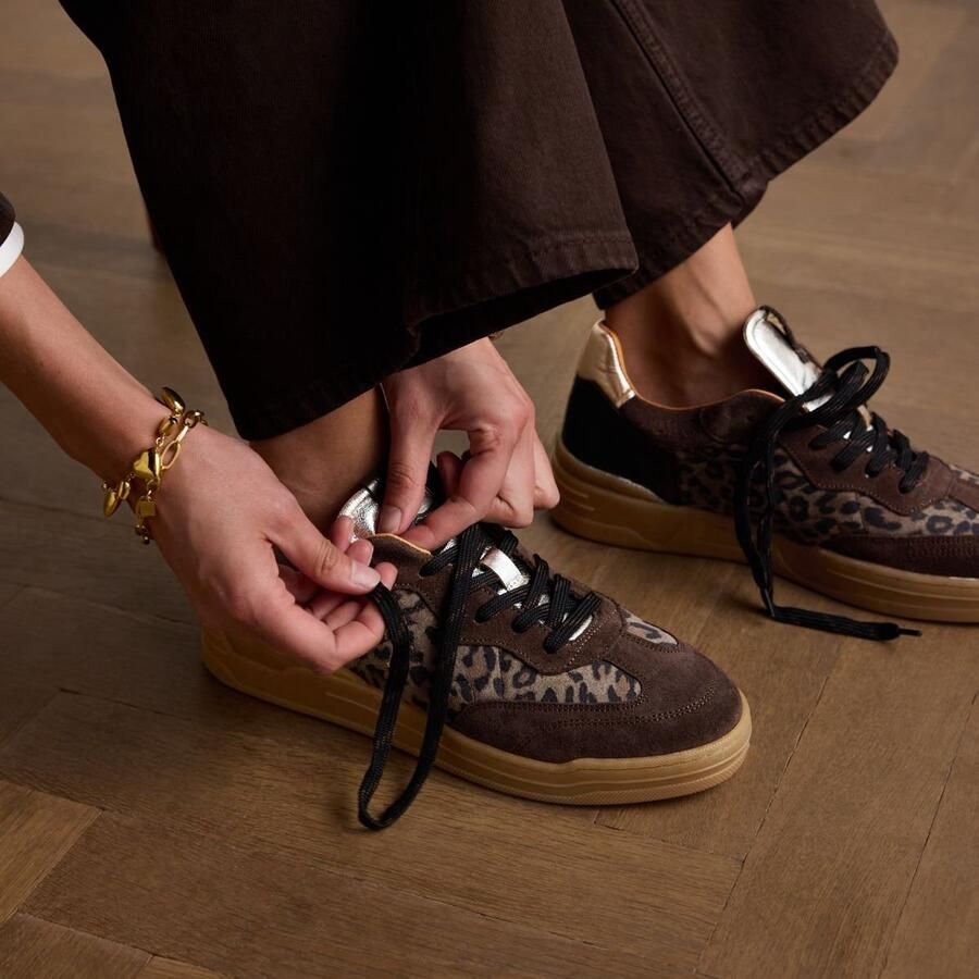 Manfield Dames Leopard suède sneakers