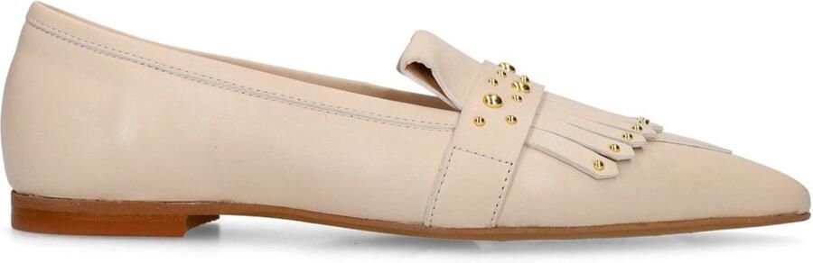 Manfield Dames Off white leren loafers met gouden studs