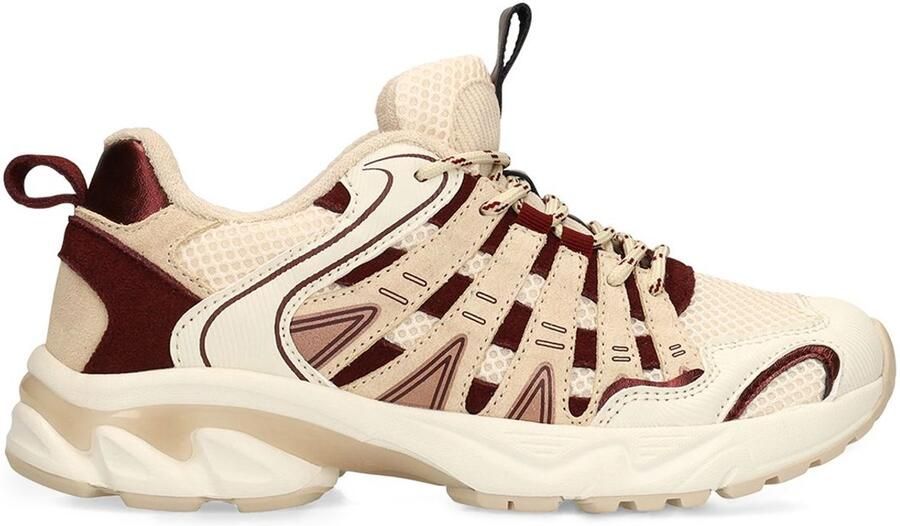 Manfield Dames Off white mesh sneakers met burgundy details