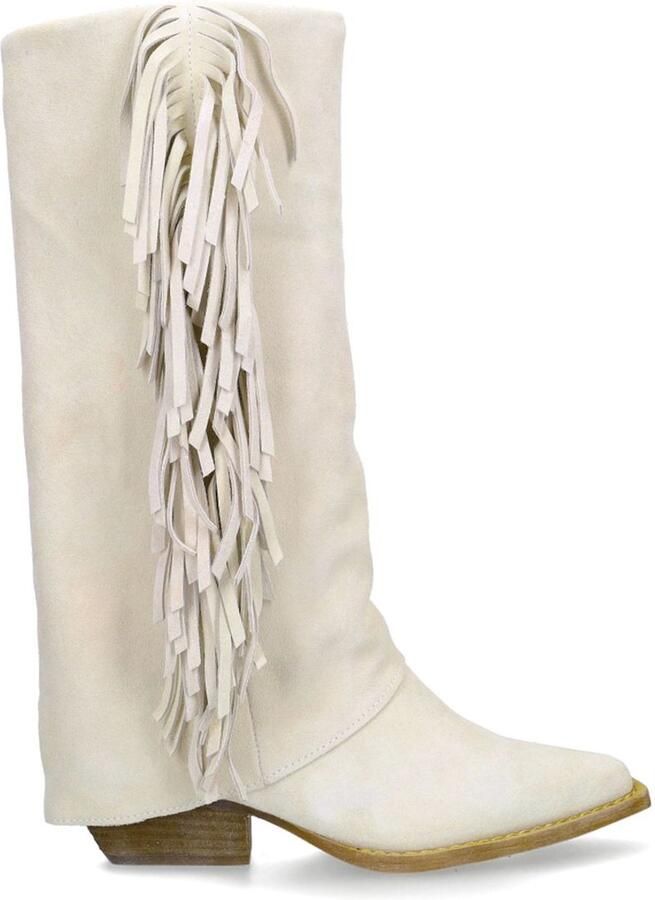 Manfield Dames Off white suède cowboylaarzen met franjes