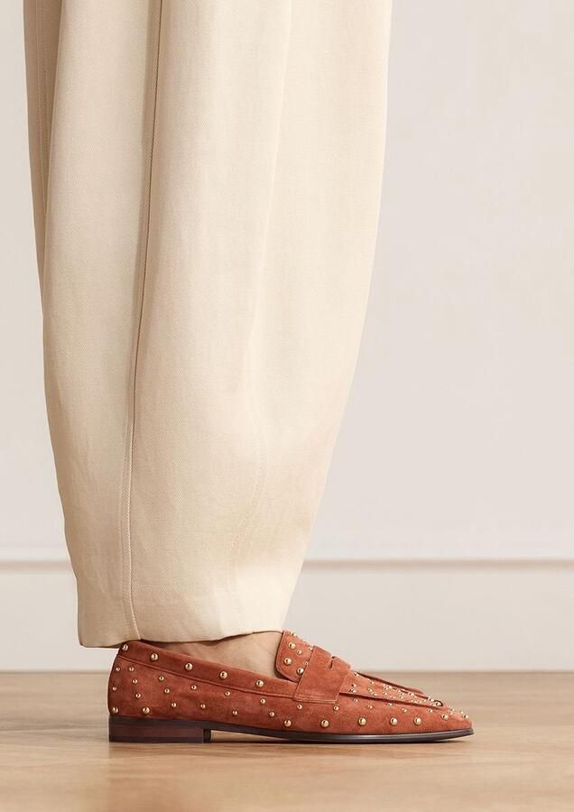 Manfield Dames Oranje suède loafers met studs - Foto 3