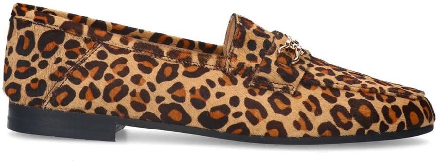 Manfield leren loafers met panterprint beige